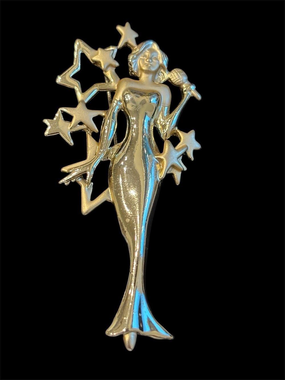 3” AJC Gold Tone Pageant Vocalist Statement Brooch